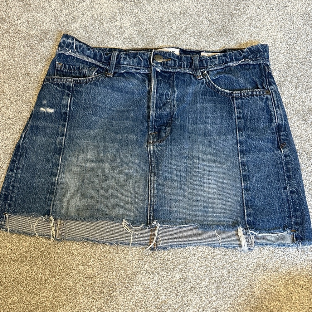 Frame Denim Distressed Blue Mini Skirt